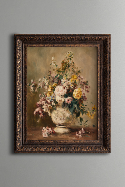 epiqart Vazoda Çiçek Buketi – Vintage Desenli Tablo – Kalın Model