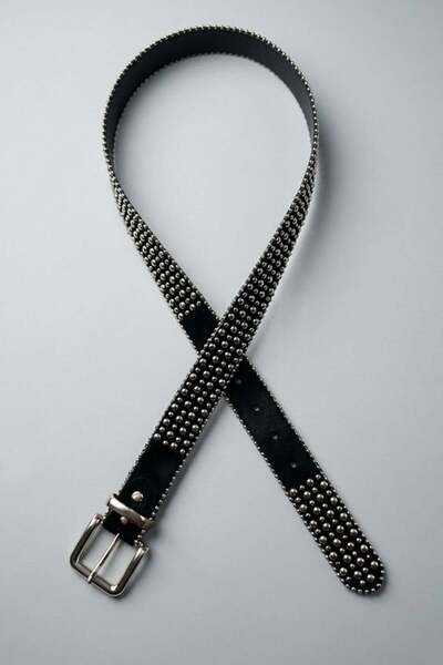 Köstebek Black Striped Studded Gothic Y2K Leather Belt