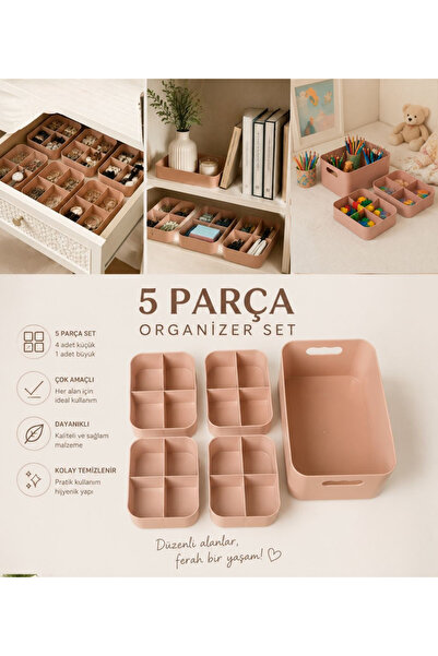 Store HGY Home 5 Parça Çok Amaçlı Bölmeli Düzenleyici Organizer Seti - Pudra