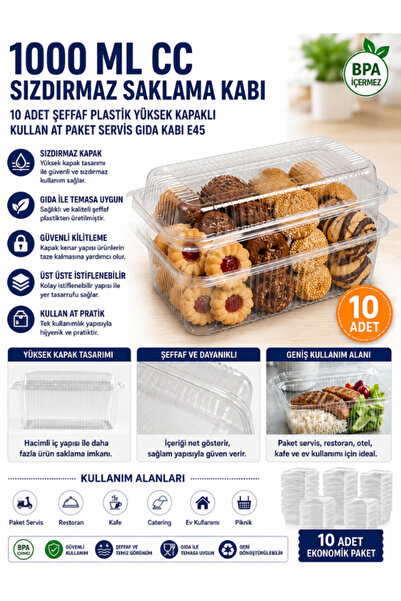 MegaStar 1000 ML CC Sızdırmaz Saklama Kabı 10 Adet Şeffaf Plastik Yüksek Kapa...