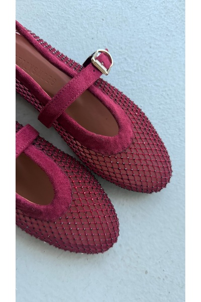 Eataly Shoes Shia Bordo Taşlı File Babet