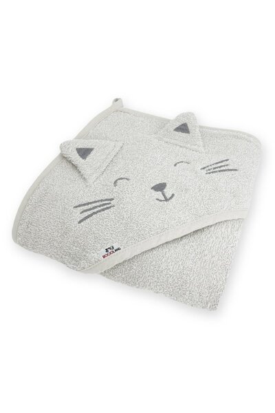 Bocioland Prosop din bumbac terry pentru copii Kitty Grey 95x95 cm,gluga brod...