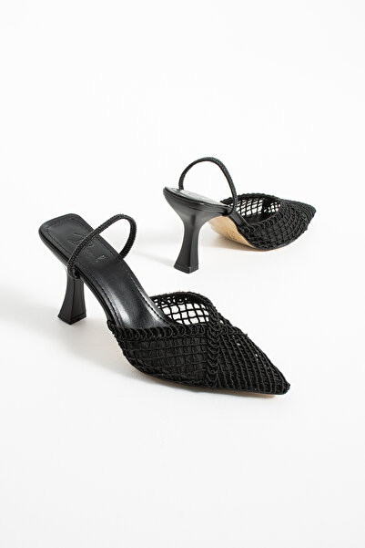 DUXAL SHOES Liam Women's Knitted Detailed Pointed Toe Thin Heeled Mule Slippe...
