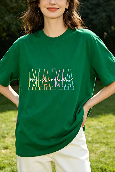 Fleck تي شيرت نسائي مطبوع عليه نص mama Rainbow بتصميم كاجوال كبير الحجم باللو...