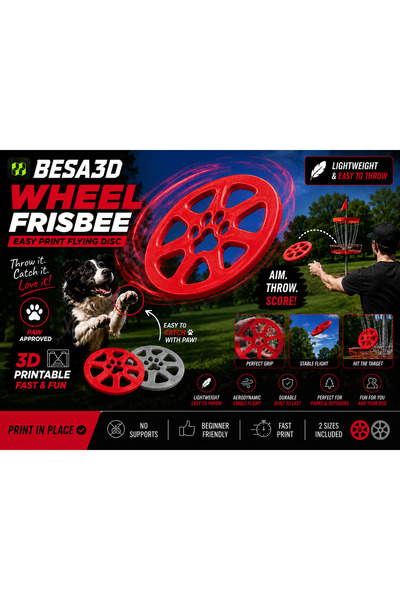BESA3DProtoype Wheel Frizbi | Hafif Uçan Spor Frizbisi | Köpek Oyuncağı | Açı...