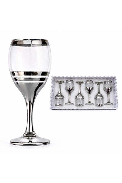 hey Pahar cu picior, set de 6, 18 cm, Model argintiu cu dungi decorative, Tra...