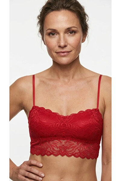 lunaintim Kırmızı Dantelli Longline Bralet - Ceket İçi Crop Büstiyer ve Boş Kap Sütyen