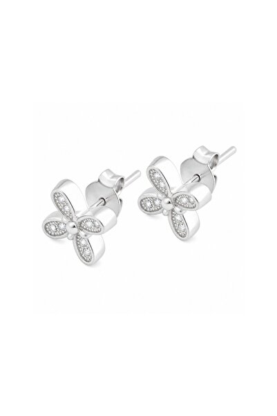JOLIE Cercei Tip Stud din Argint 925, Model Fluture cu Aripi Decorate cu Piet...
