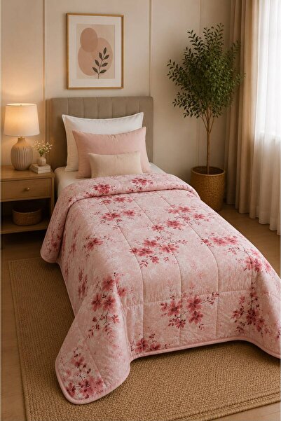 Uykulin 100% Cotton Floral Patterned Single Quilted Bedspread & Pique 150X215 cm