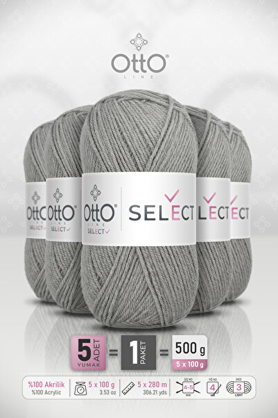 Otto Select - Gri mediu (9511) - Pachet de 5 - 100gr/280m - Fir acrilic pentr...