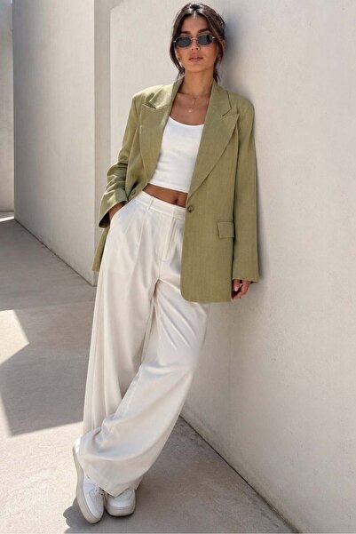 Madmext Green Linen Blazer Women's Jacket Mg2443