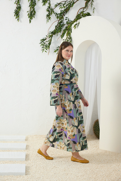 Aker Green Patterned Dress with Elastic Waist