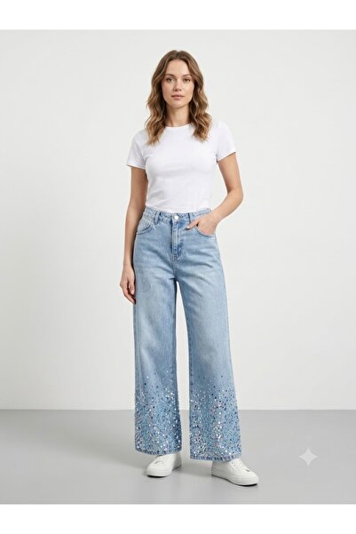 centilmen Oni̇x Wide Leg Shiny Denim Trousers 959