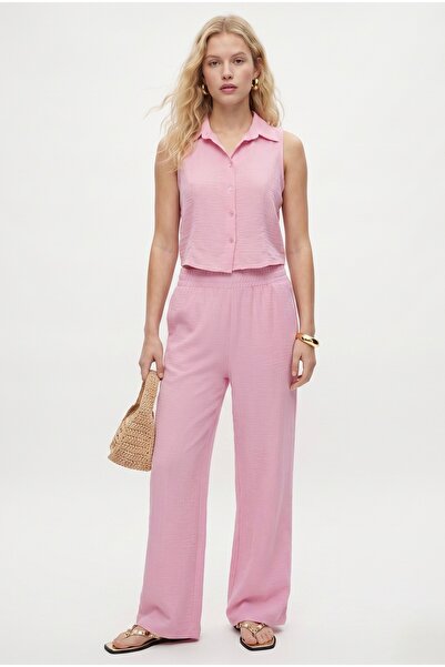 Ritnice Women's Alfie Zero Sleeve Shirt Elastic Waist Pants Woven Pink Bottom...