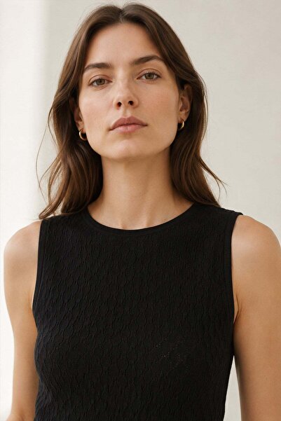 Ferraro Black Openwork 100% Cotton Women's Sleeveless Knitwear Blouse