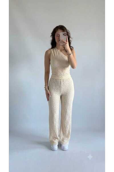landoffashiontr One-Shoulder Bubble Fabric Top and Bottom Set
