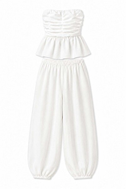 elif teke Shalwar Straplez Takım Beyaz