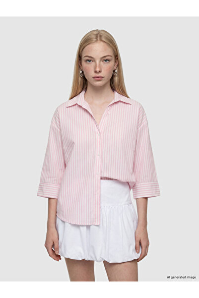 LC Waikiki Rmz Gi̇yi̇m Farkiyla Çi Striped E Linen Arışımlı Women's Shirt