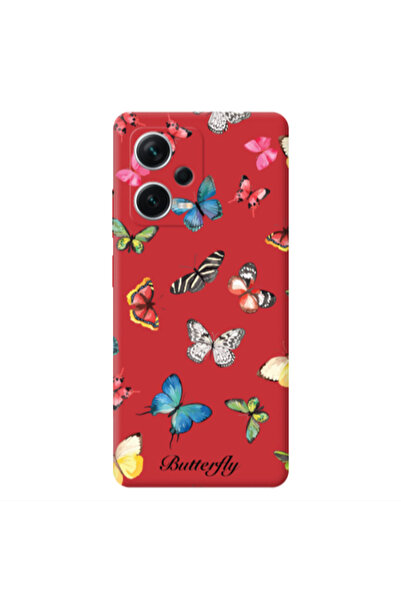 Other Xiaomi Poco X5 Mixed Butterflys Red Colored Silicone TPU Θήκη