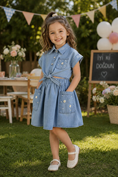 Yalçınoğlu Kids Rochie din in cu aspect de denim pentru fetițe de 2-5 ani – R...