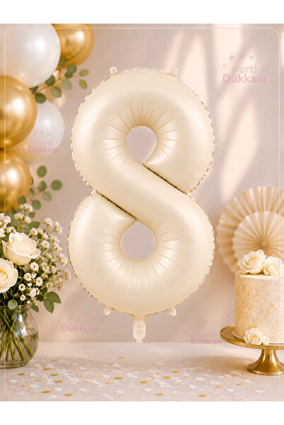 Parti Dükkanı 8 Rakam Folyo Balon 34 İnç 76 CM Krem Beyaz | Helyum Uyumlu Doğ...