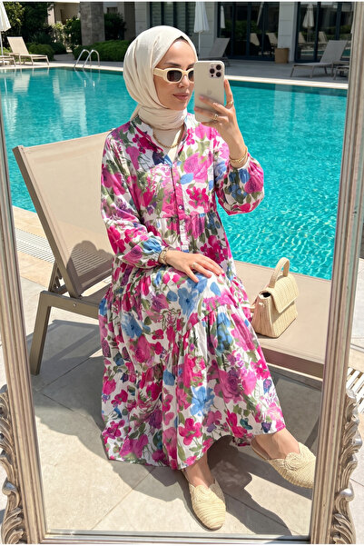 Kirazca Butik Women's Spring Patterned Stylish Hijab Dress Floral (Unlined)