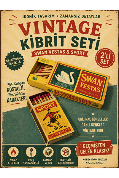 Retro Swan Vestas Kovboy Kibrit ve Doğu Almanya Sport Kibrit Kutusu Seti - 2’li Vintage Koleksiyon