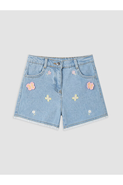 LC Waikiki Özmarka New Season Embroidered Girls' Jean Shorts
