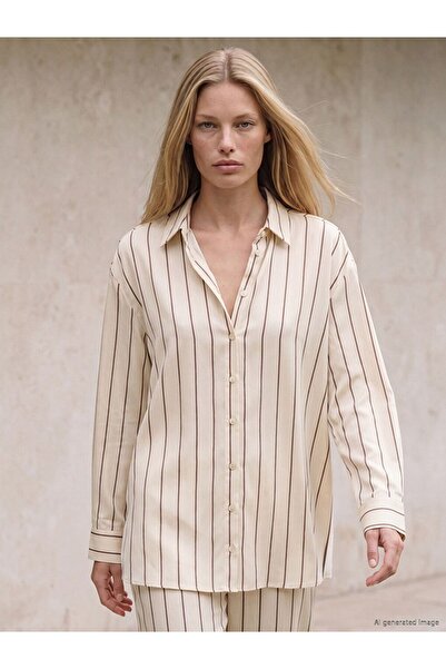 LC Waikiki Lcw Vision Ecru Striped Women's Shirt