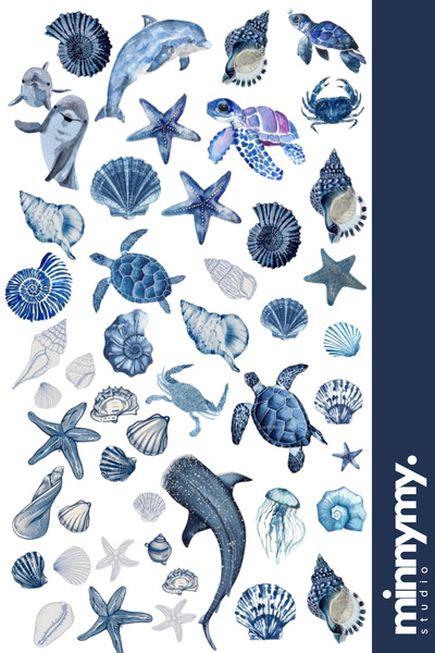 Minnymy Ocean Collection Sticker, Çıkartma, Ajanda, Günlük, Planlayıcı, Bulle...