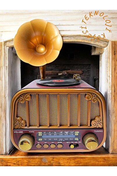 Teknoloji Köşesi Nostaljik Gramafon Plak Görünümlü Mini Retro Bluetooth Hoparlör