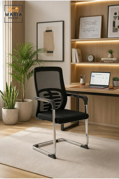 MARIA HOMES Ergonomic Mesh Visitor Chair with Lumbar Support, Cushioned Seat ...