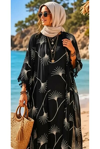 ELİTE NOVA SHOPPİNG Black and White Cotton Fabric Colorful Stone Printed Long...