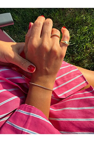 Tuysa Jewelry Zirkon Taş Detaylı Su Yolu Minimal Çelik Bileklik