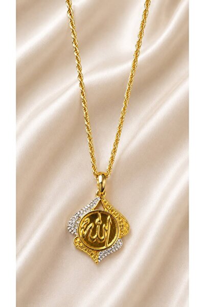 Vipfoni Gold Color Zircon Stone Plated Necklace with Allah Written -M2