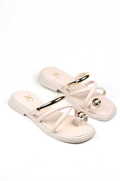 NiceDiffer Women's Detailed Gold Flip-Flops