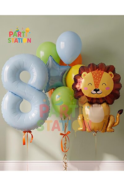 Parti Station مجموعة بالونات عيد ميلاد بعمر سنة واحدة بتصميم سفاري الأسد، 9 ق...