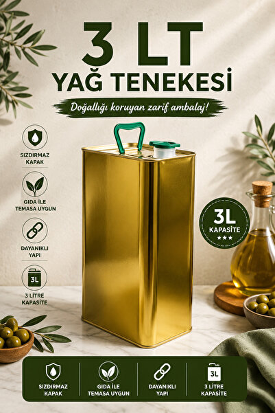 3 Litre Yağ Tenekesi Gold Zeytin Yağı Tenekesi Paslanmaz 1 Adet