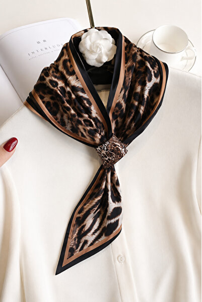 Walkenzo Panthera Leopard Patterned Silky Textured Women's Tie Scarf – Neck S...
