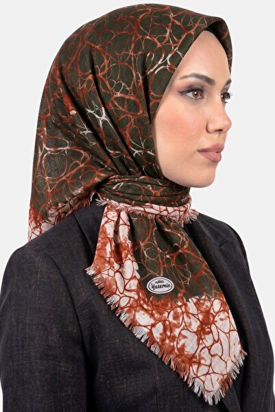 hadiora Women's Coffee Orange Patterned Flared Cotton Scarf