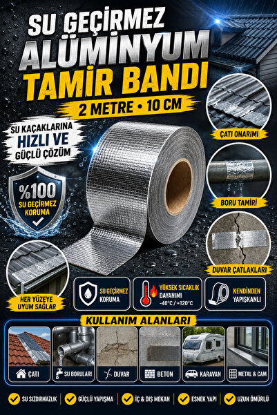 Hane Dostu 2 Metre 10 Cm Su Geçirmez Alüminyum Tamir Bandı Çatı Boru Duvar Ça...