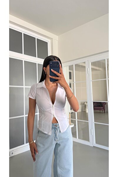 GAUS CO Beyaz Çift Fermuarlı Bluz GAUS-01604