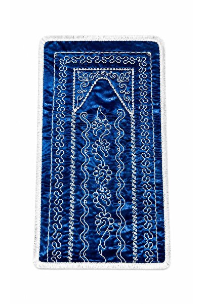 çeyizköşesi Navy Blue Velvet Dowry Bridal Set Prayer Rug