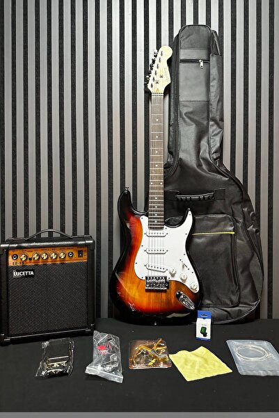 müzikhane Sunburst Elektro Gitar Set Sss manyetiki (Gitar-Amfi-Askı-Kapo-Tune...