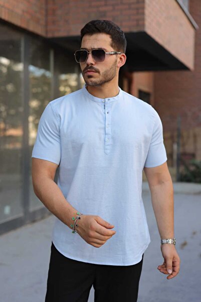 Newelli Hakim Yaka Pamuk Oxford Kumaş Yarım Pat Düğmeli SlimFit Gömlek