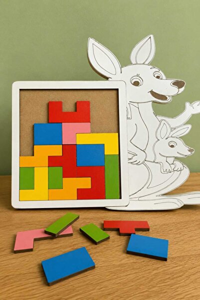 bigimeksley grup Ahşap Kanguru Tetris Oyunu Montessori Eğitici Zeka Oyunu Ren...
