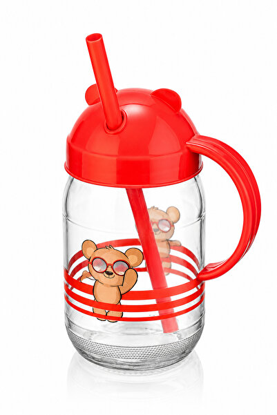 GENCHOME HOMEWARE Children's Glass Cup with Straw 380 Cc Glass Water Cup with...