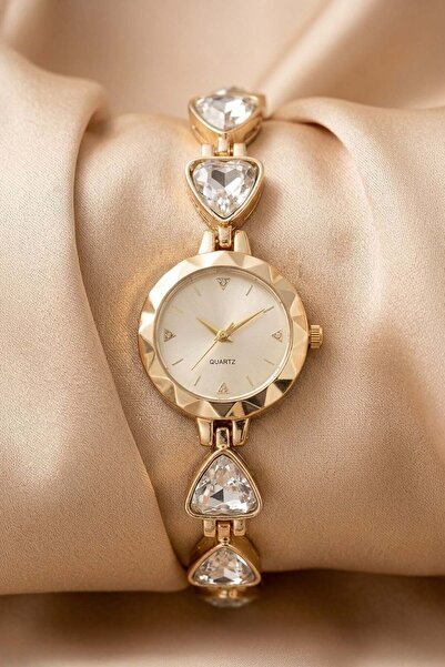 GANYMET Swi̇ss Women's Gold Steel Bracelet Watch with White Dial and Crystal ...