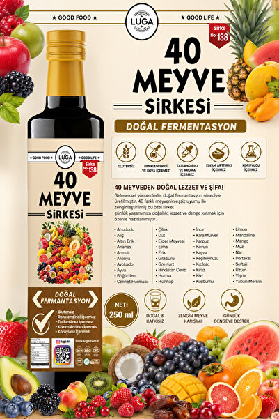 Luga 40 Meyve Sirkesi - Doğal Fermantasyon, Ananas, Yaban Mersini, Aronya, El...