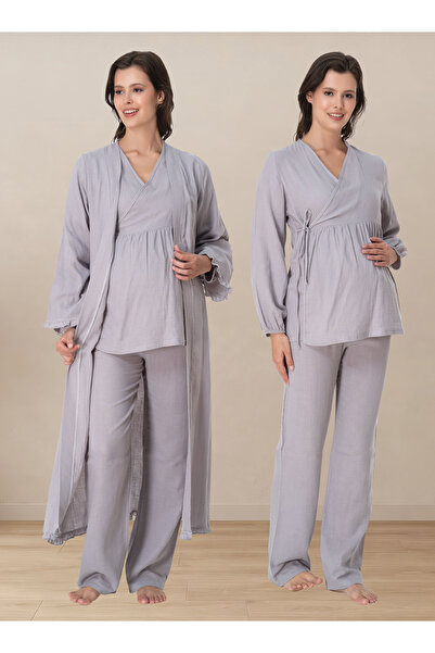 ByLohusa Comfortable Cut Muslin Fabric Maternity Pajama Set with Nursing Feat...